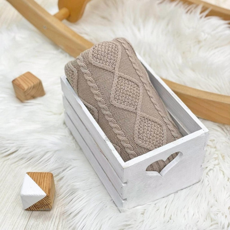 Плед Msonya В'язаний ромб-коса кава