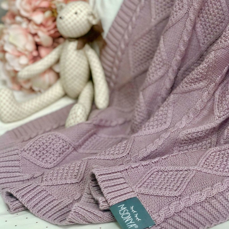 Плед Msonya В'язаний ромб-коса ліла