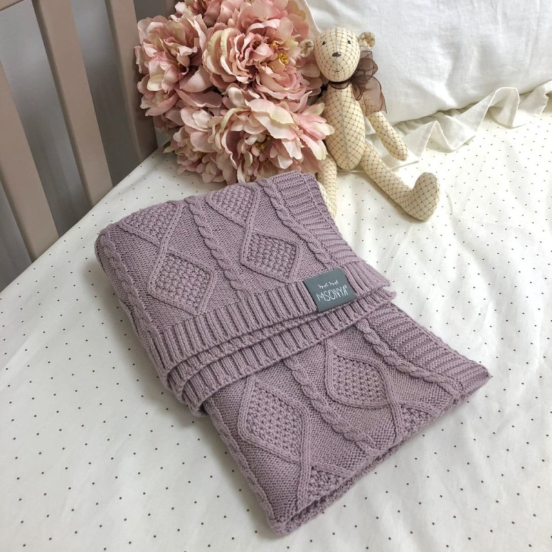 Плед Msonya В'язаний ромб-коса ліла