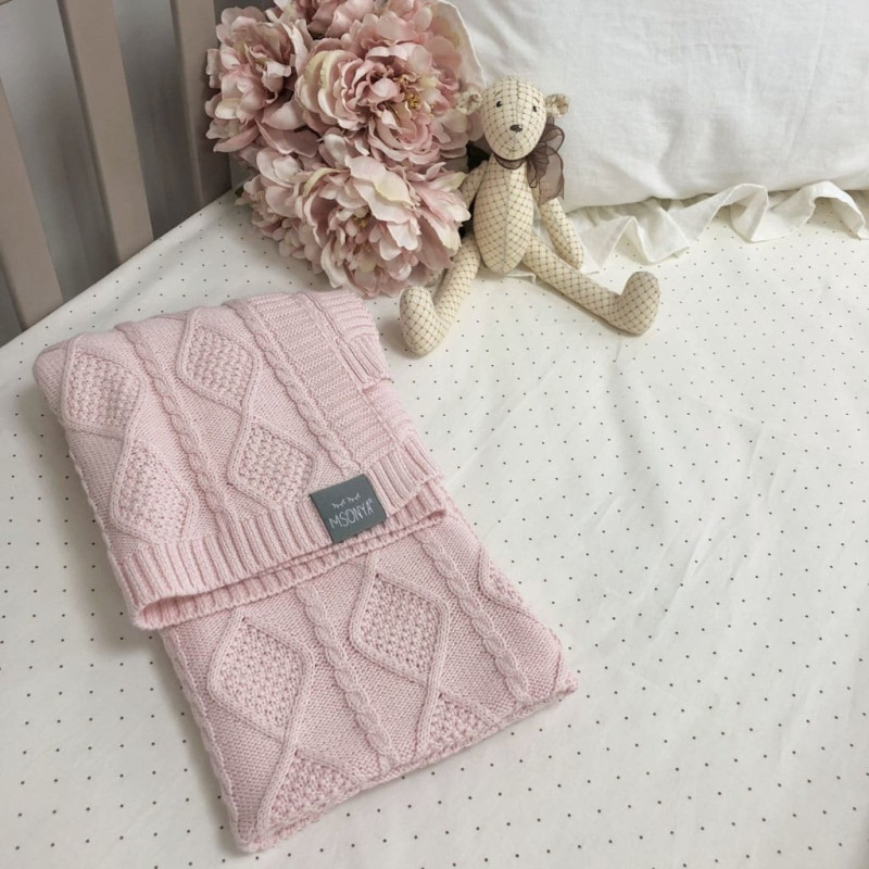 Плед Msonya В'язаний ромб-коса персик