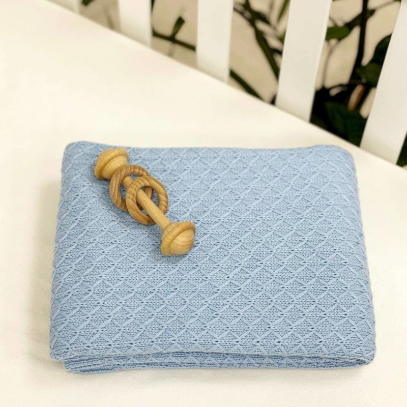 Плед Msonya В'язаний дрібний ромб блакитний