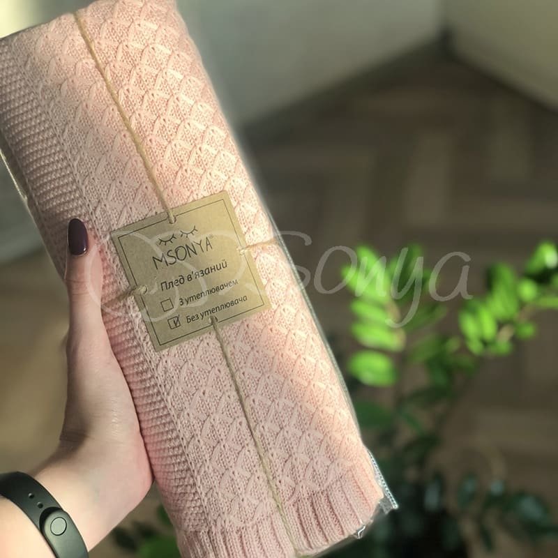 Плед Msonya В'язаний дрібний ромб персик