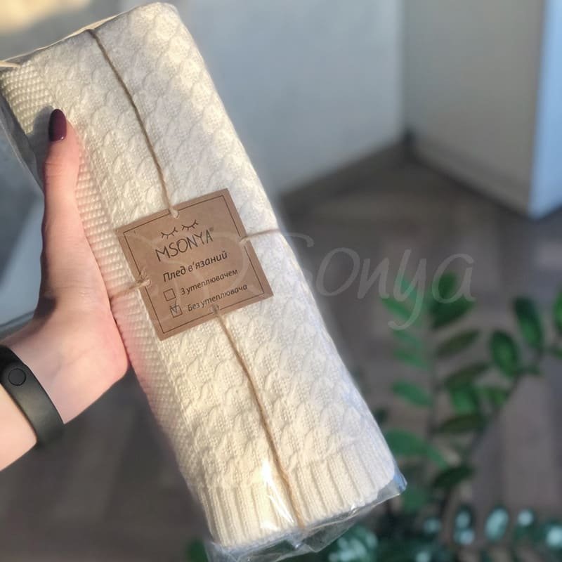 Плед Msonya В'язаний дрібний ромб білий