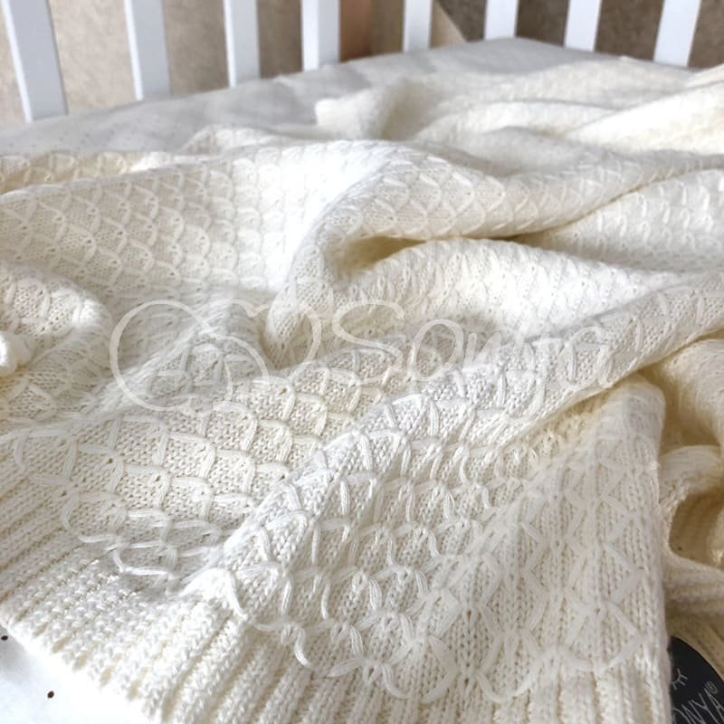 Плед Msonya В'язаний дрібний ромб молочний