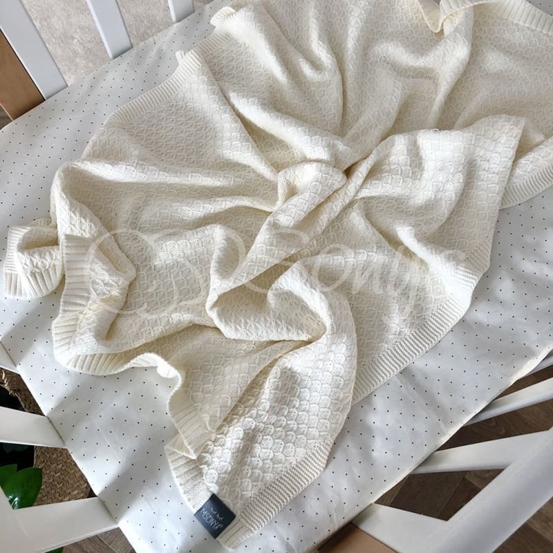 Плед Msonya В'язаний дрібний ромб молочний