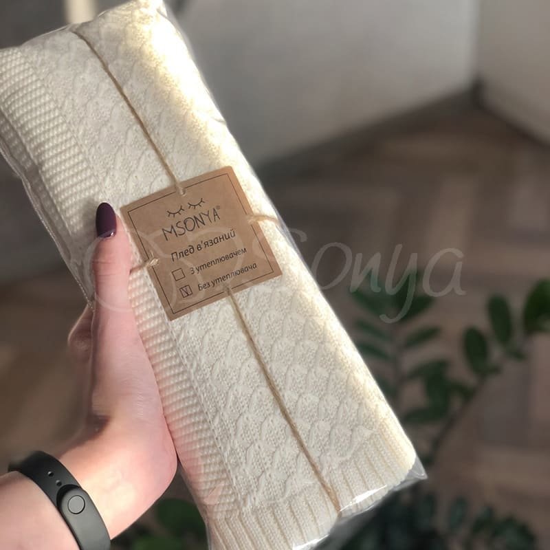 Плед Msonya В'язаний дрібний ромб молочний