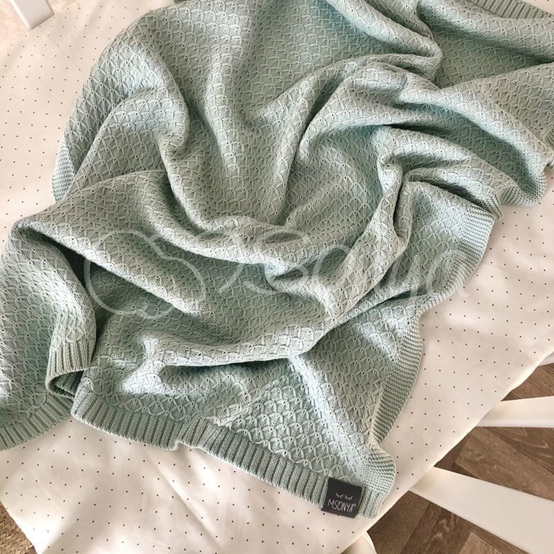 Плед Msonya В'язаний дрібний ромб м'ятний світлий