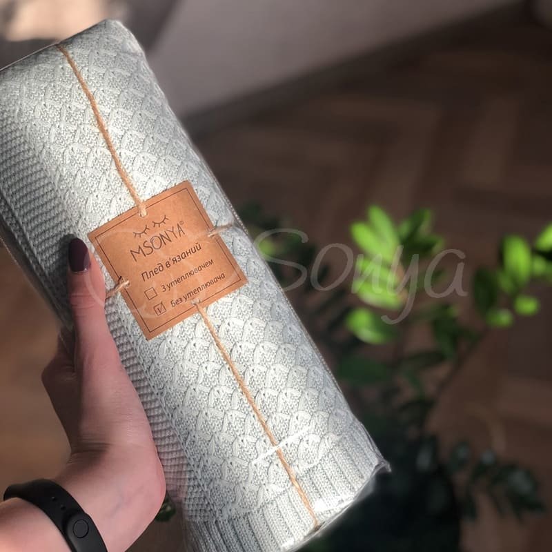Плед Msonya В'язаний дрібний ромб м'ятний світлий