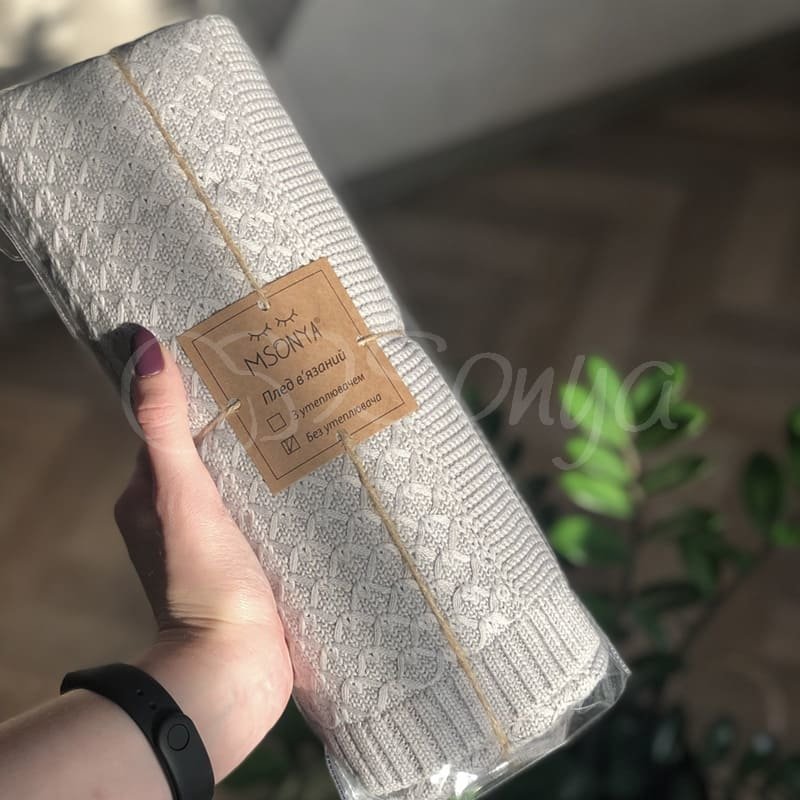 Плед Msonya В'язаний дрібний ромб сірий