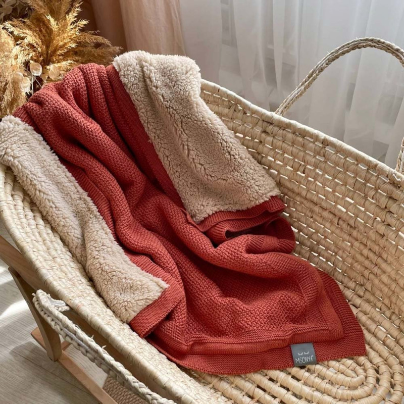 Плед Msonya бавовна Тедді Рогожка теракот