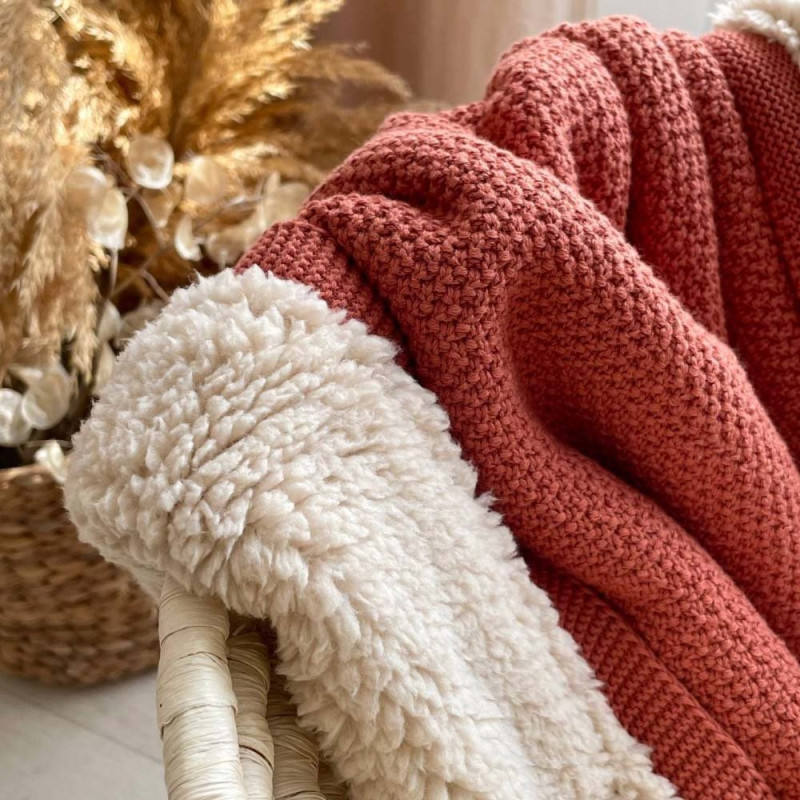 Плед Msonya бавовна Тедді Рогожка теракот