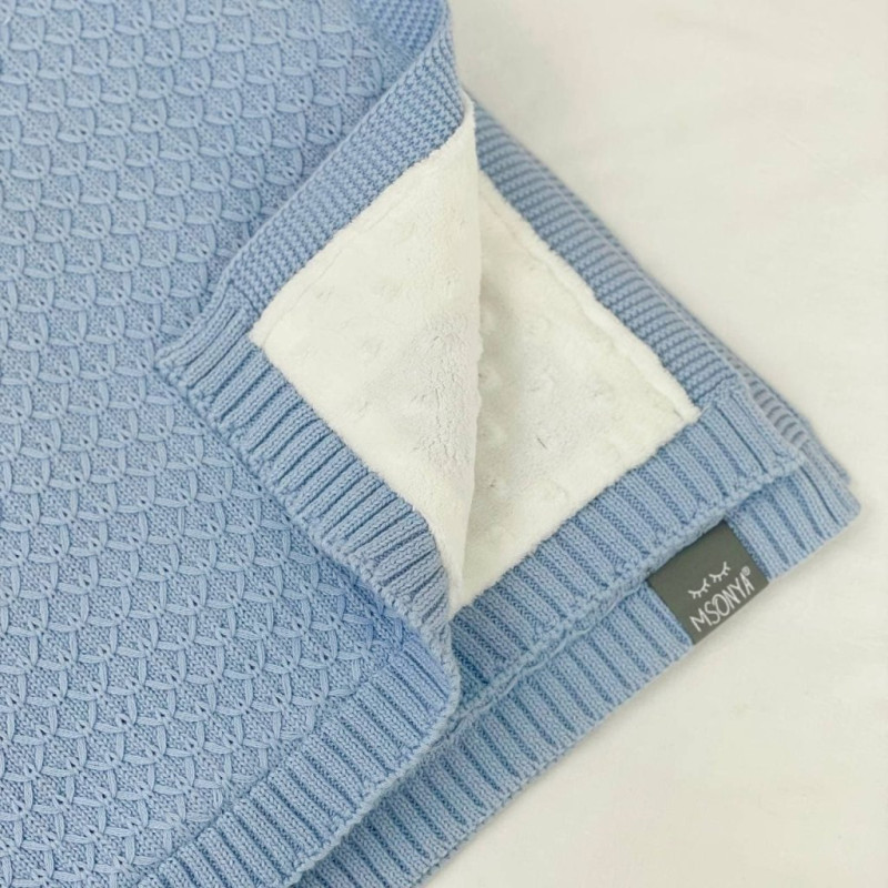Плед Msonya в'язаний утеплений дрібний ромб блакитний