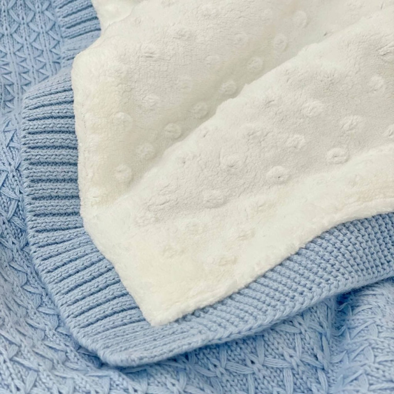 Плед Msonya в'язаний утеплений дрібний ромб блакитний