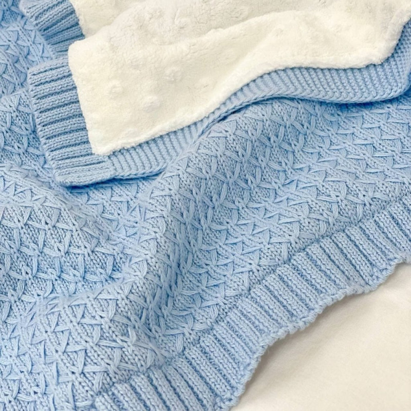 Плед Msonya в'язаний утеплений дрібний ромб блакитний