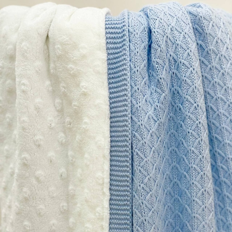 Плед Msonya в'язаний утеплений дрібний ромб блакитний