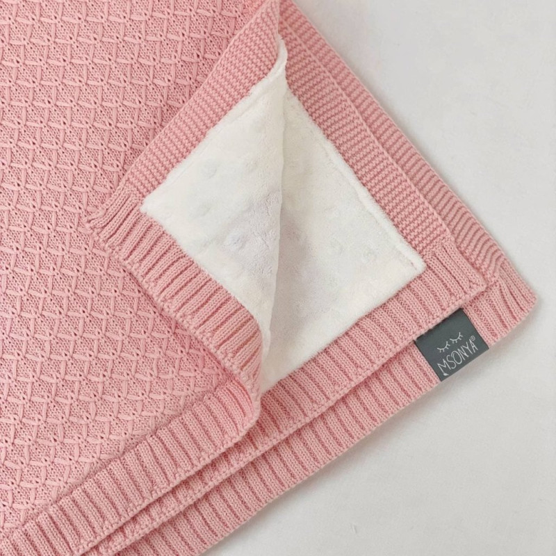 Плед Msonya в'язаний утеплений дрібний ромб персик