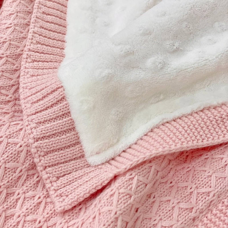 Плед Msonya в'язаний утеплений дрібний ромб персик