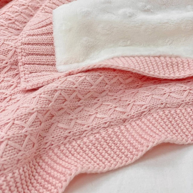 Плед Msonya в'язаний утеплений дрібний ромб персик