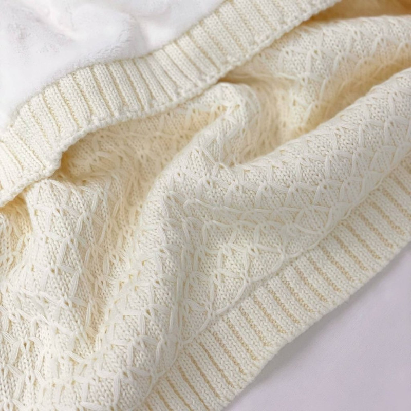 Плед Msonya в'язаний утеплений дрібний ромб молочний