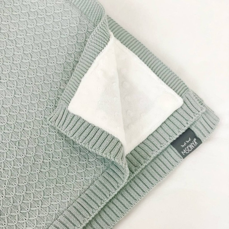 Плед Msonya в'язаний утеплений дрібний ромб м'ятний світлий