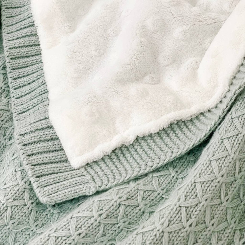 Плед Msonya в'язаний утеплений дрібний ромб м'ятний світлий