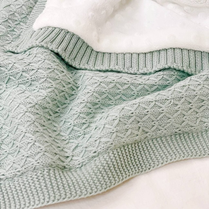 Плед Msonya в'язаний утеплений дрібний ромб м'ятний світлий