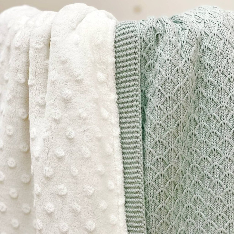 Плед Msonya в'язаний утеплений дрібний ромб м'ятний світлий