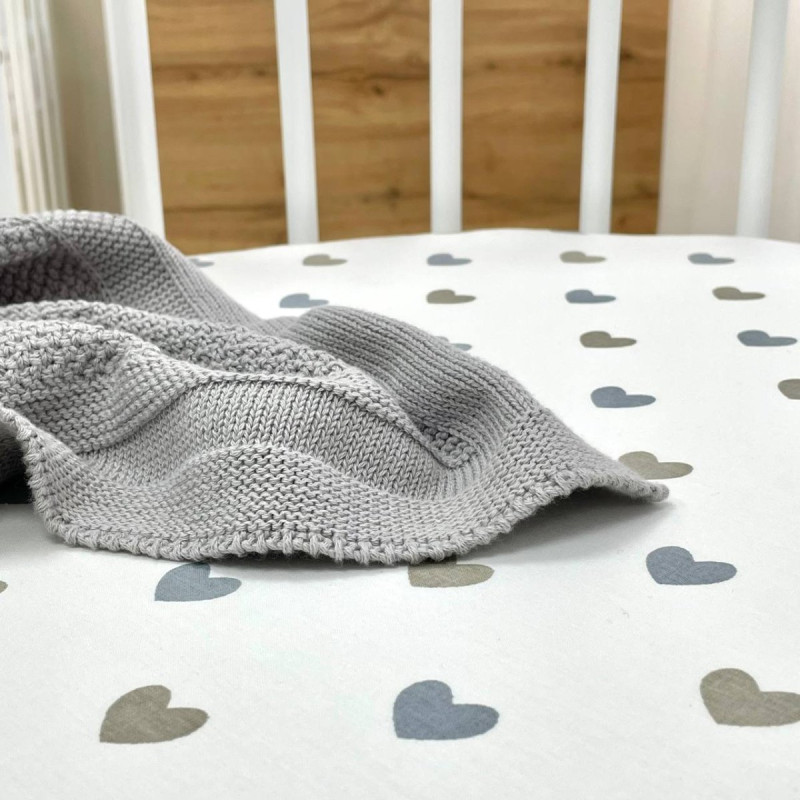 Постільна білизна Msonya Простирадло дитяче коло Сердечка сіро-бежеві