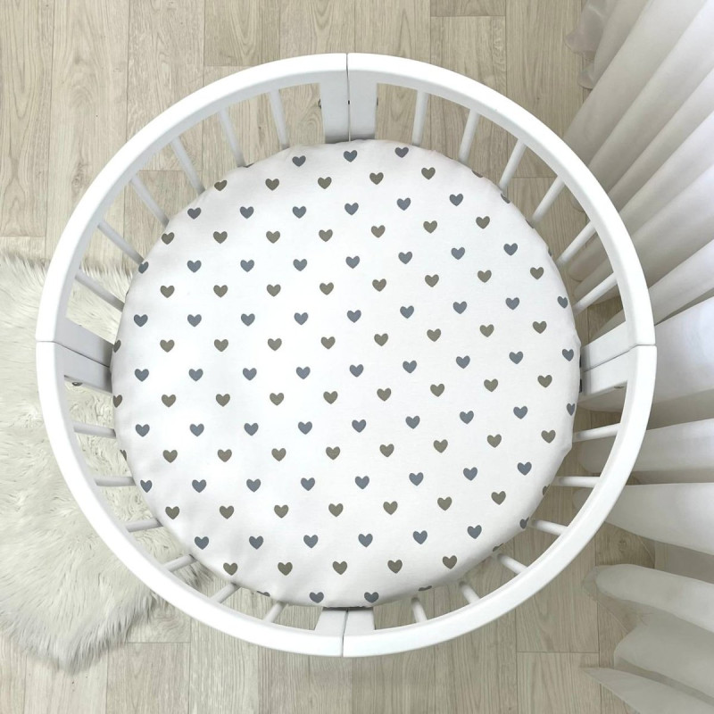 Постільна білизна Msonya Простирадло дитяче коло Сердечка сіро-бежеві