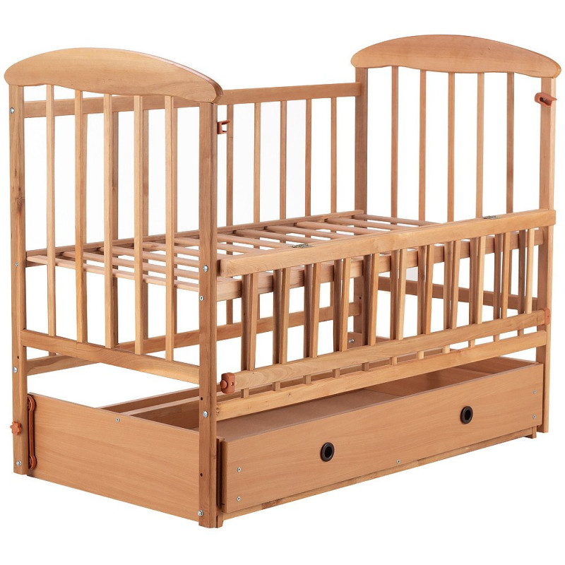 Ліжечко Наталка ОСМЯО маятник і ящик, відкидний бік у коробці вільха світла