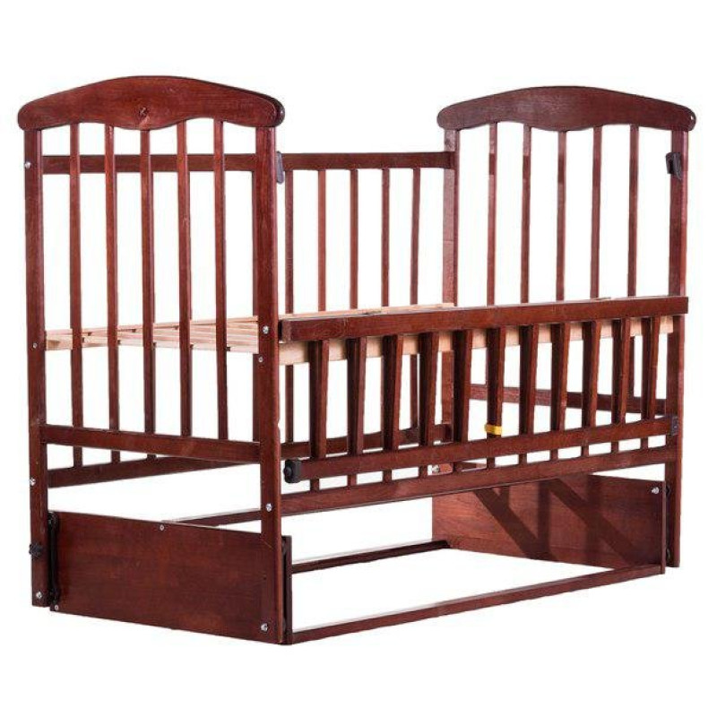 Ліжечко Наталка ОТМО маятник, відкидний бік у коробці вільха темна