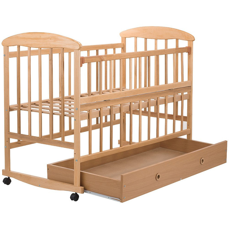 Ліжечко Наталка ОСЯО ящик, відкидний бік у коробці вільха світла