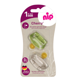 Пустушки Nip круглі Вишенька розмір 1 зелений беж латекс від 0- 6 місяців 2 шт