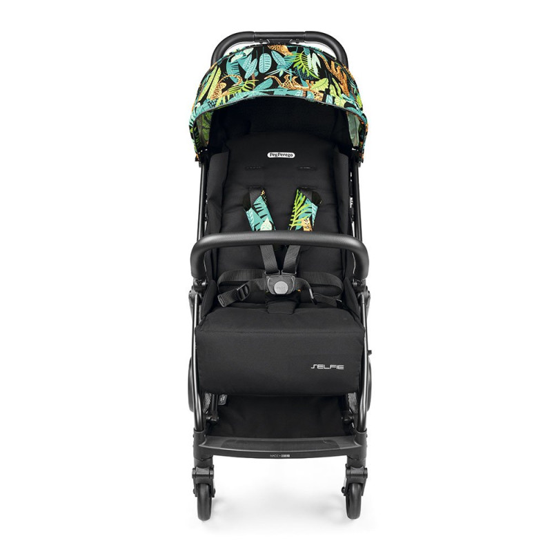 Прогулянкова коляска Peg Perego Selfie Jaguars чорна з тропічним малюнком