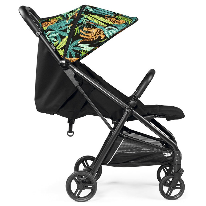 Прогулянкова коляска Peg Perego Selfie Jaguars чорна з тропічним малюнком