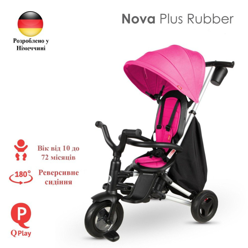 Велосипед Qplay складаний триколісний Nova+ Rubber Floral Pink