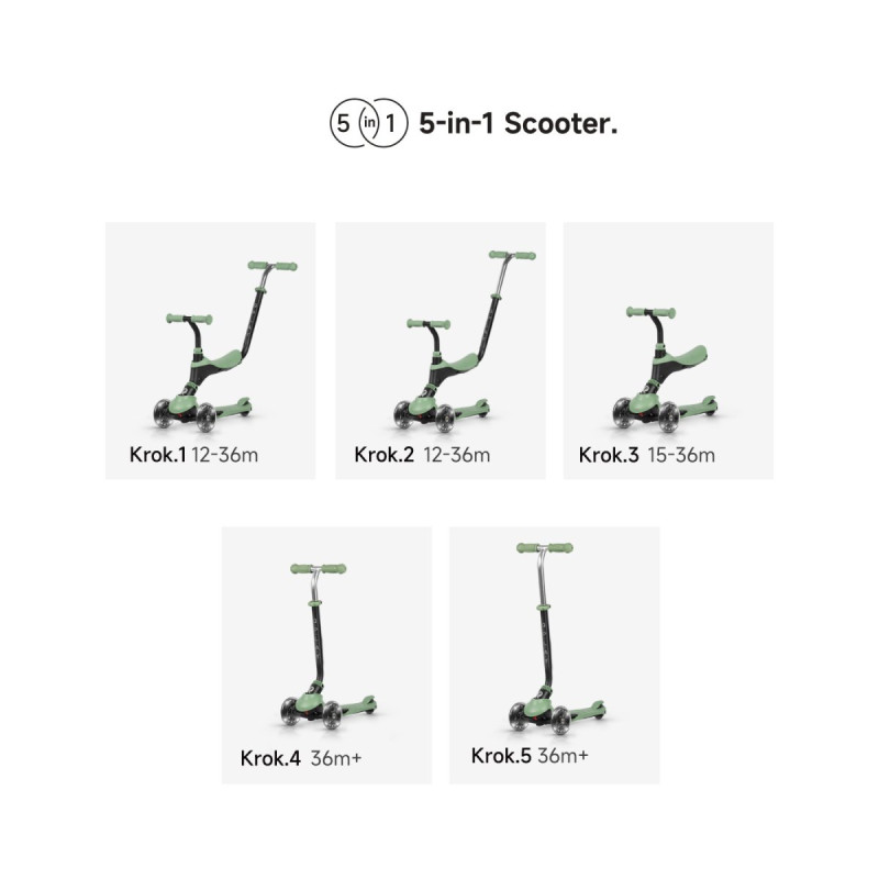 Самокат Qplay триколісний дитячий 5 в 1 Sema Pro Green