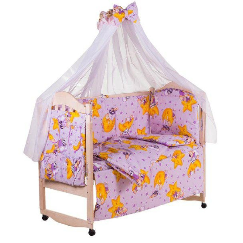 Постільна білизна Qvatro Gold RG-08 бузкова ведмедики сплять, місяць