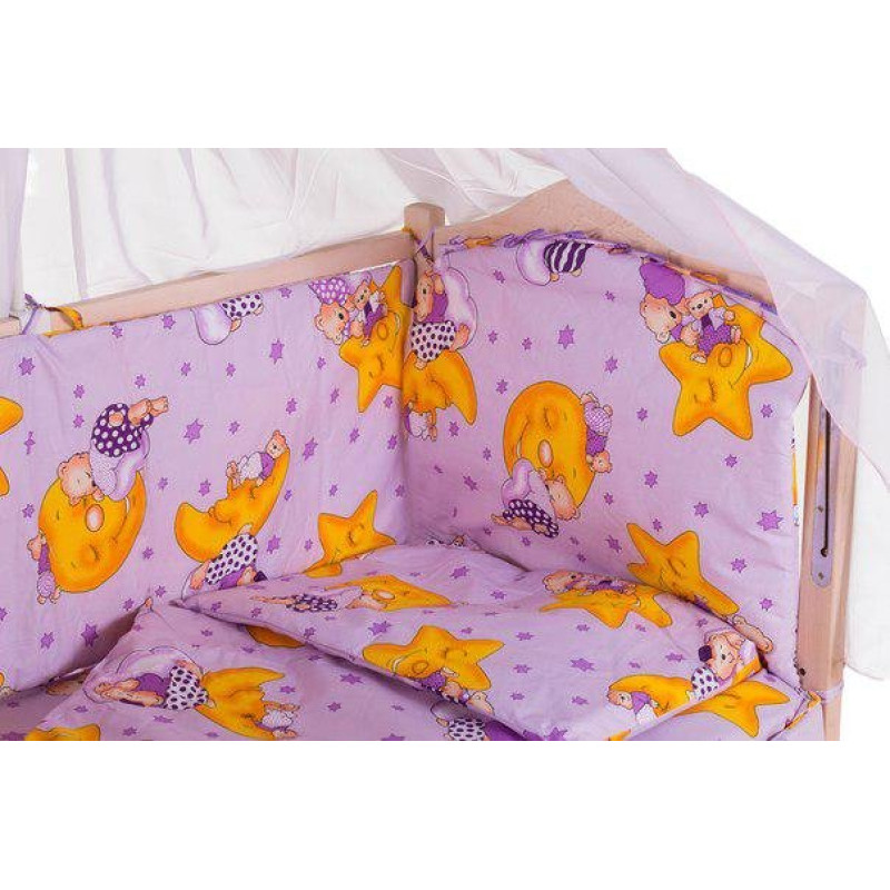 Постільна білизна Qvatro Gold RG-08 бузкова ведмедики сплять, місяць