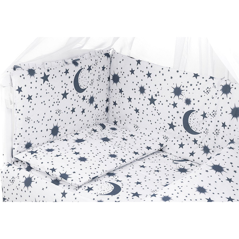 Постільна білизна Qvatro Gold RG-08 білий темно-сині зірки, місяць