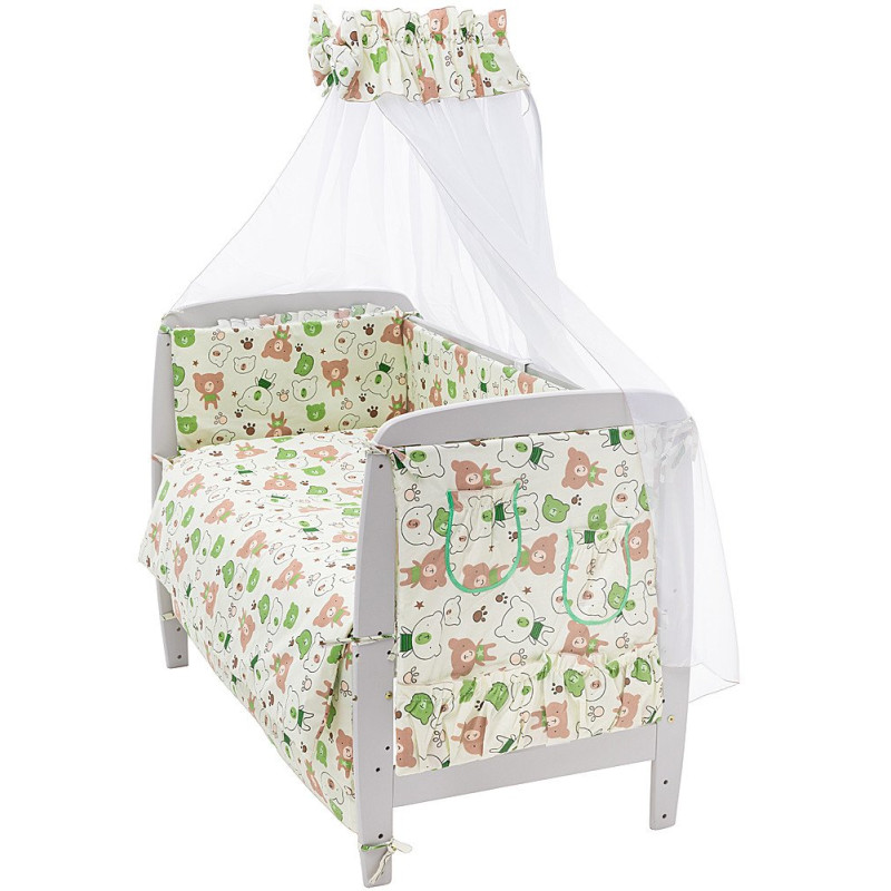 Постільна білизна Qvatro Gold RG-08 бежевий коричневі і зелені ведмедики