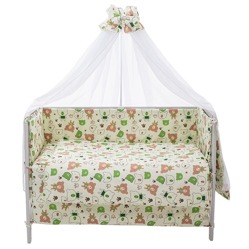 Постільна білизна Qvatro Gold RG-08 бежевий коричневі і зелені ведмедики