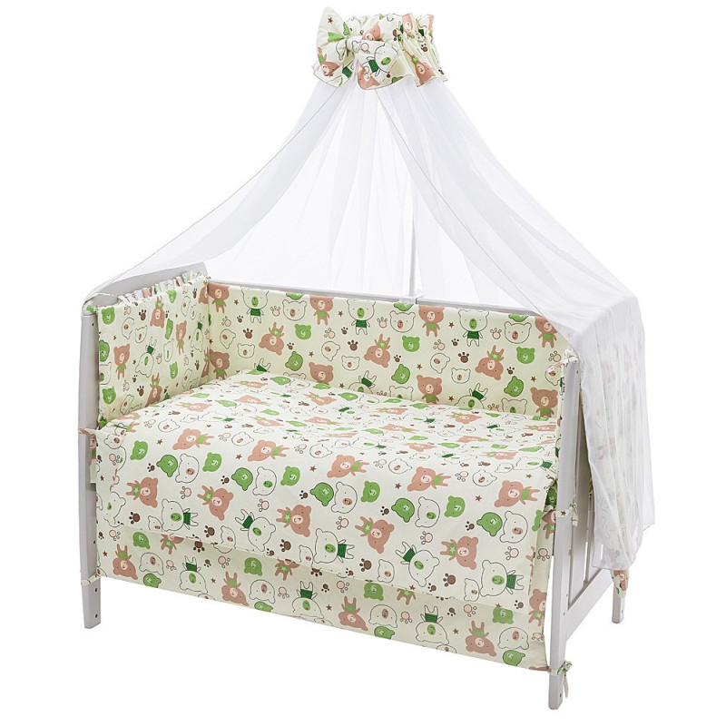 Постільна білизна Qvatro Gold RG-08 бежевий коричневі і зелені ведмедики