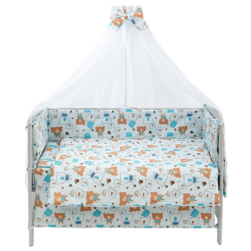 Постільна білизна Qvatro Gold RG-08 блакитний коричневі і блакитні ведмедики