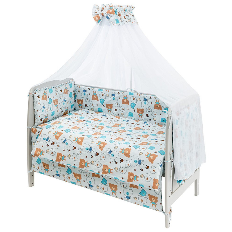 Постільна білизна Qvatro Gold RG-08 блакитний коричневі і блакитні ведмедики