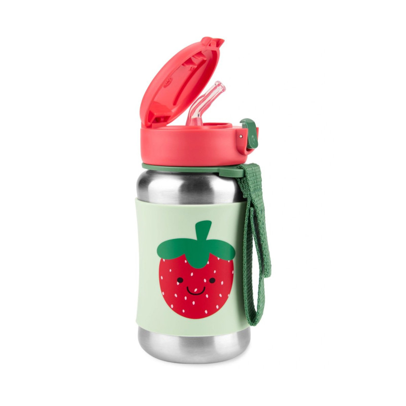 Пляшка Skip Hop з трубочкою Spark Style з нержавіючої сталі Полуниця