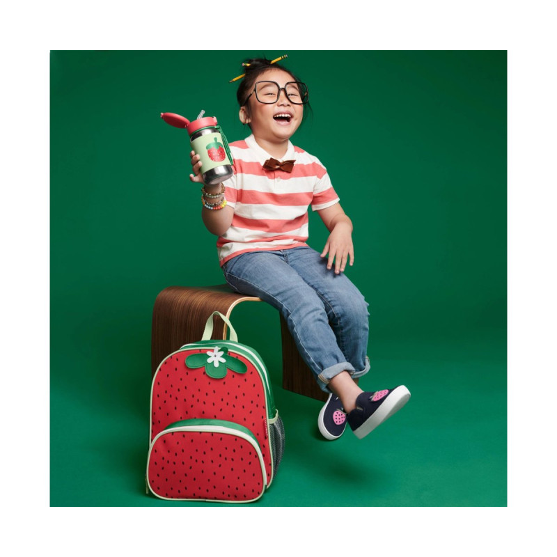 Пляшка Skip Hop з трубочкою Spark Style з нержавіючої сталі Полуниця