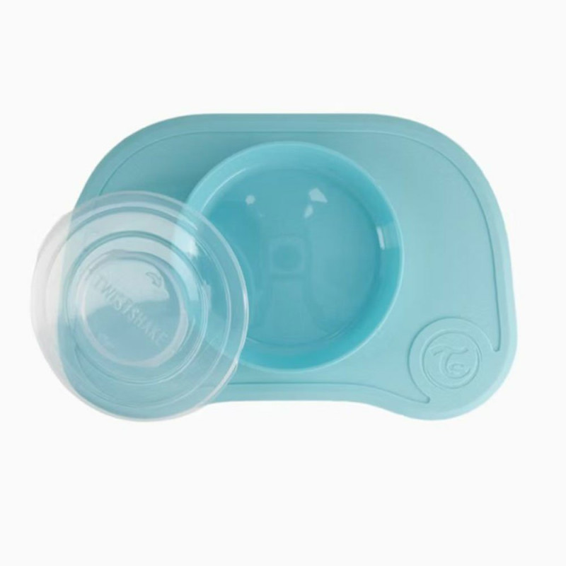 Килимок Twistshake Протиковзкий силіконовий +тарілка із кришкою на присосці Pastel Blue 6+ міс