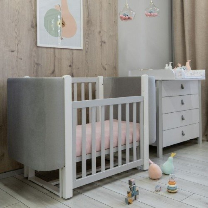 Ліжечко ВЕРЕС дитяче Монако Велюр біло-сіре