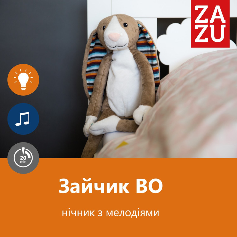 М’яка іграшка нічник з мелодіями Zazu Зайчик BO